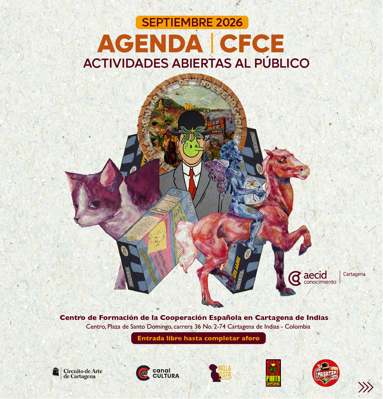 Agenda de actividades abiertas al público en septiembre en el Centro de Formación de la Cooperación Española en Cartagena de Indias.